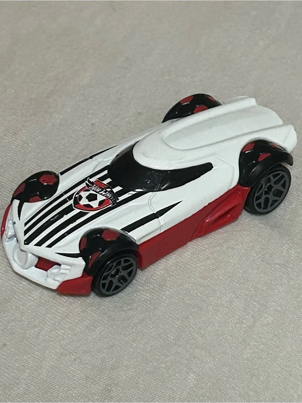 ❌SOLD❌Loose Hot Wheels MR11 Soccer Fantasy Car - White Red & Black Striped